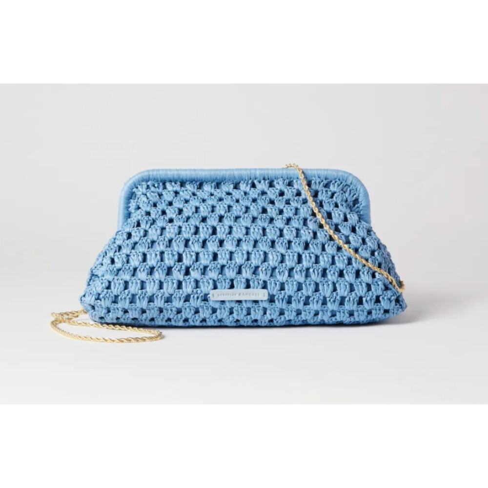 Loeffler Randall Purse Blue Raffia Trudie Frame Clutch